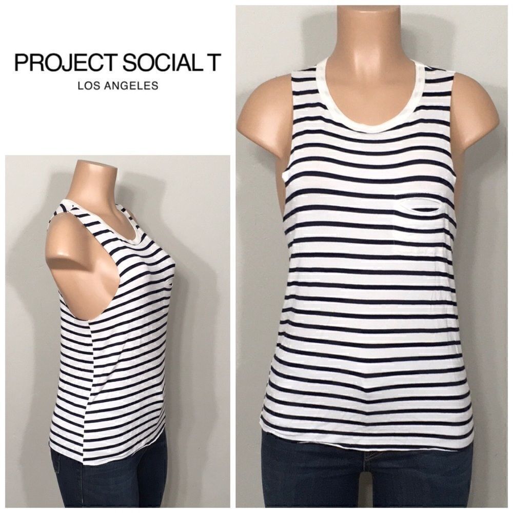 Project Social T navy striped top.